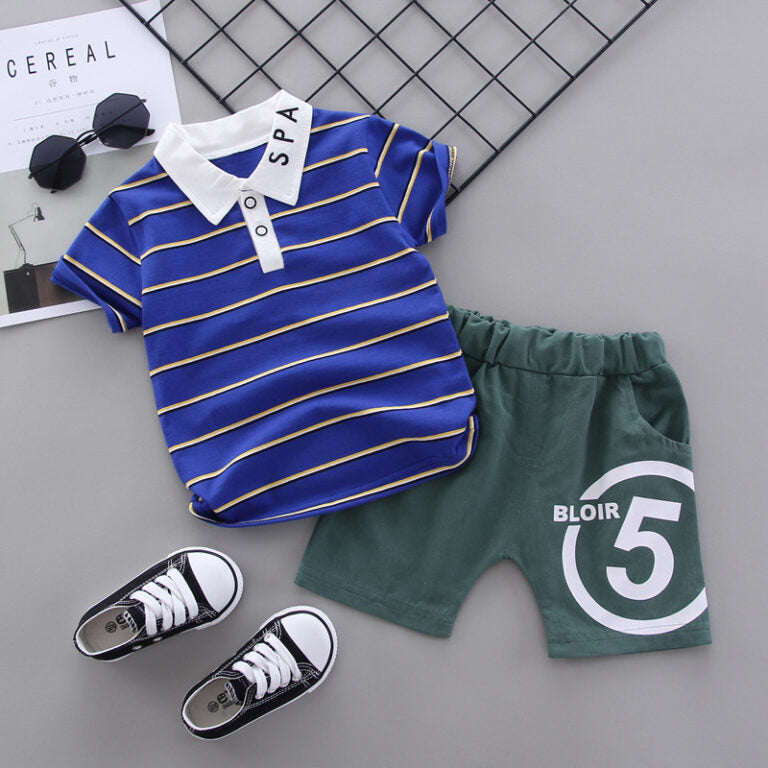 Boys’ Striped Polo & Shorts Casual Set