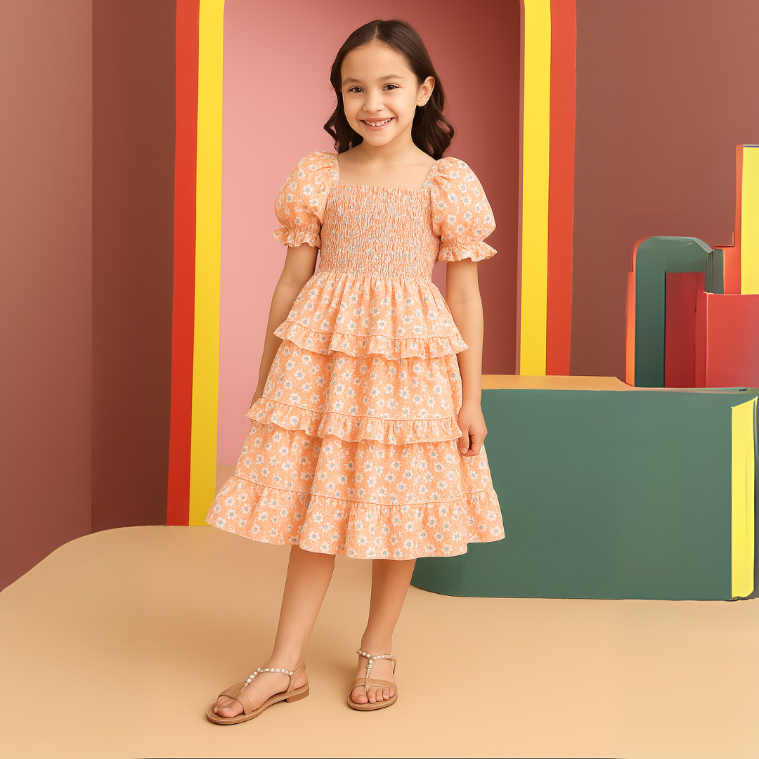 Peachy Petal Frilled Dress