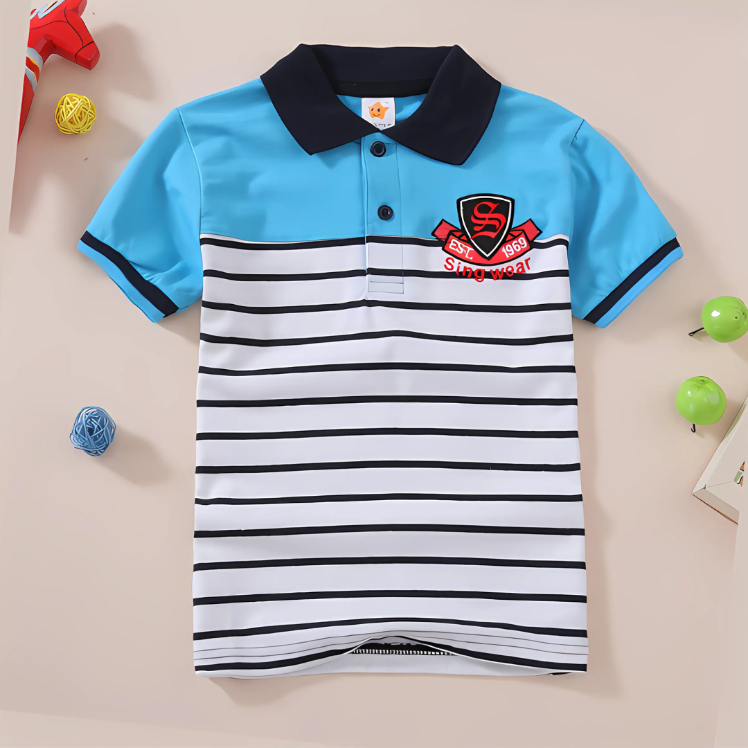 Blue and White Stripped Polo Shirt