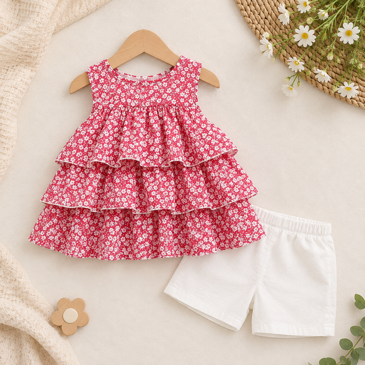 Blush pink frilled frock set