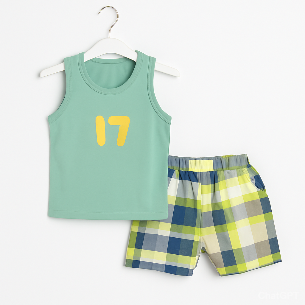 Sleeveless Green Tank Top with Plaid Shorts