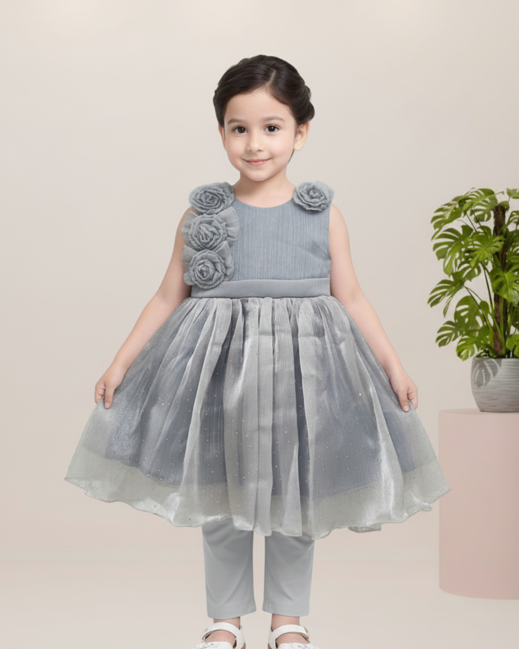 Girls Grey Festive Dress