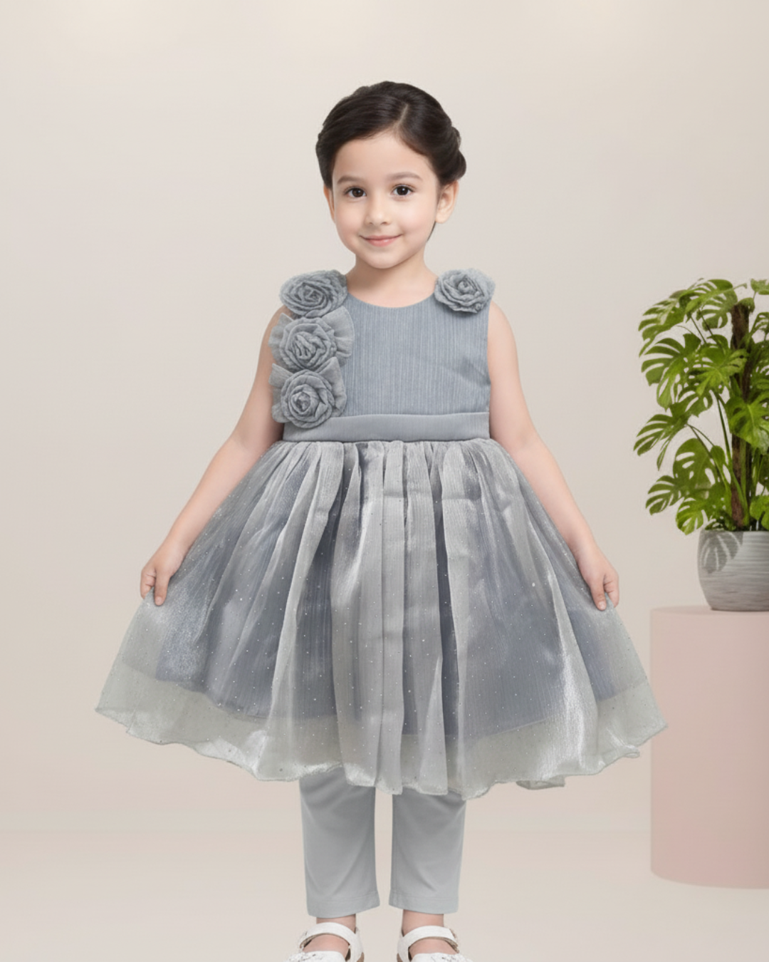 Girls Grey Festive Dress