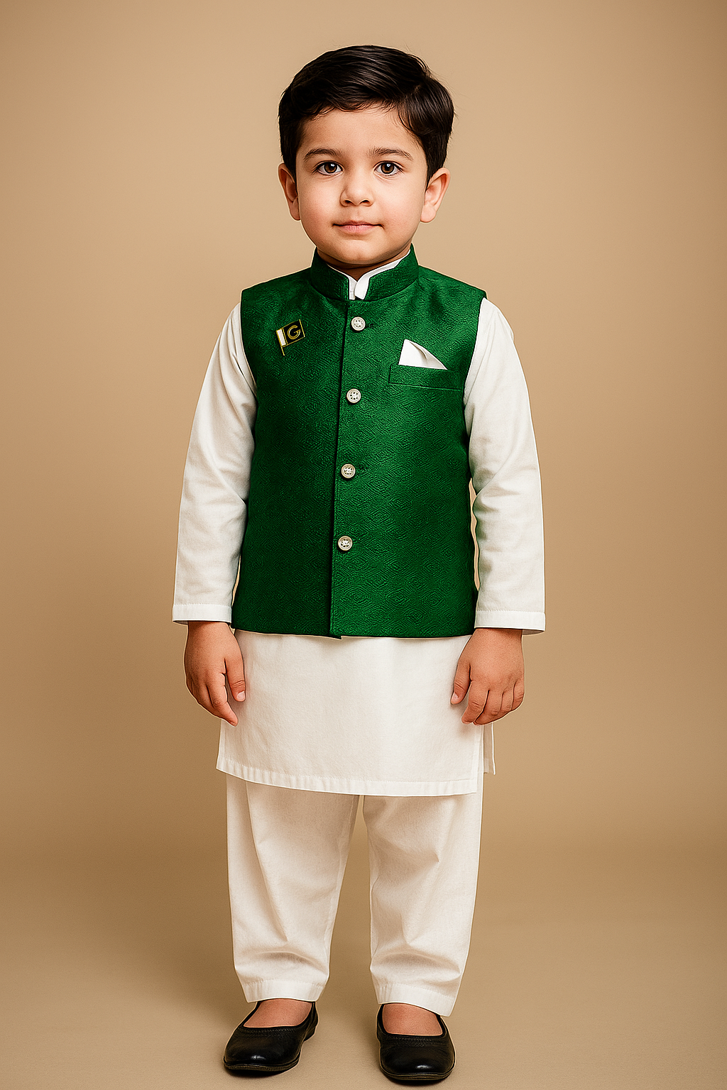 Traditional Green and White Festive dress for Boys