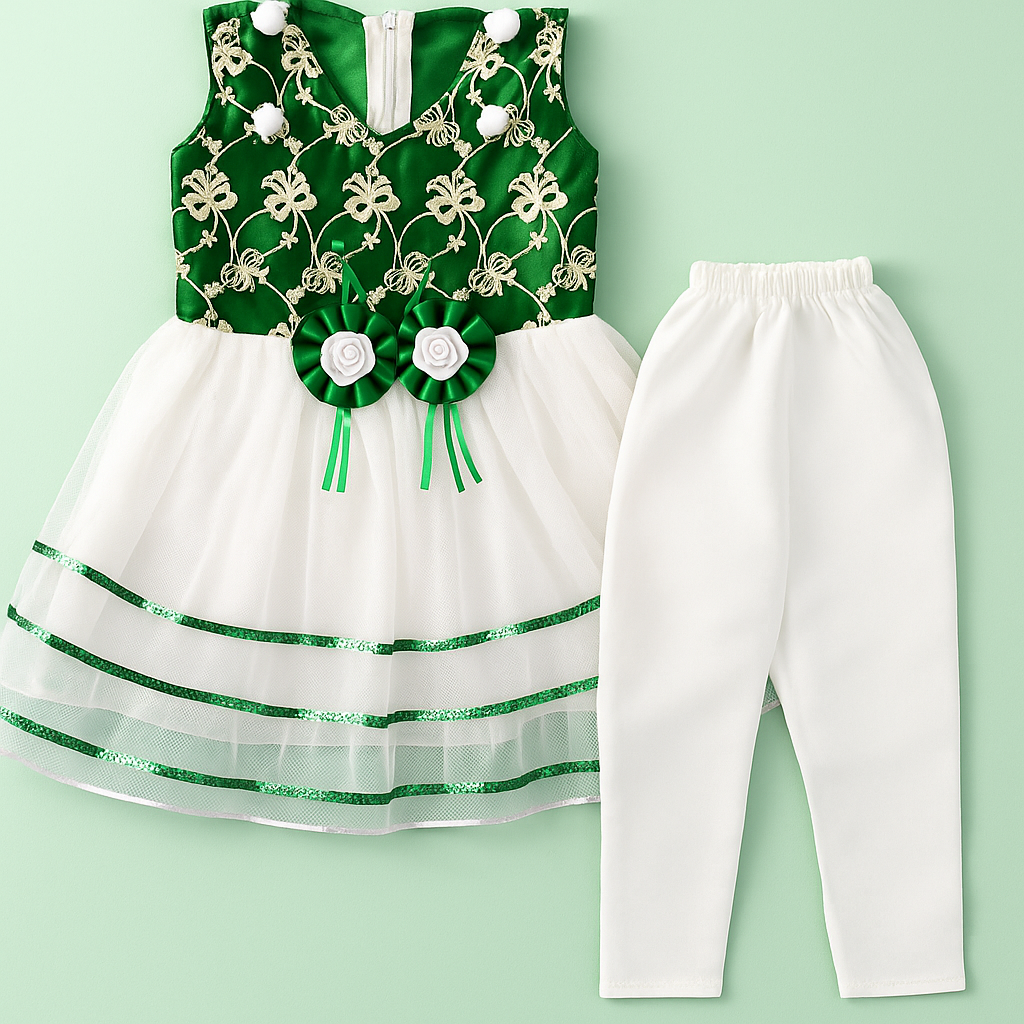 Green & White Glory Frock & Trousers