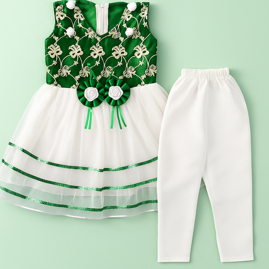 Green & White Glory Frock & Trousers