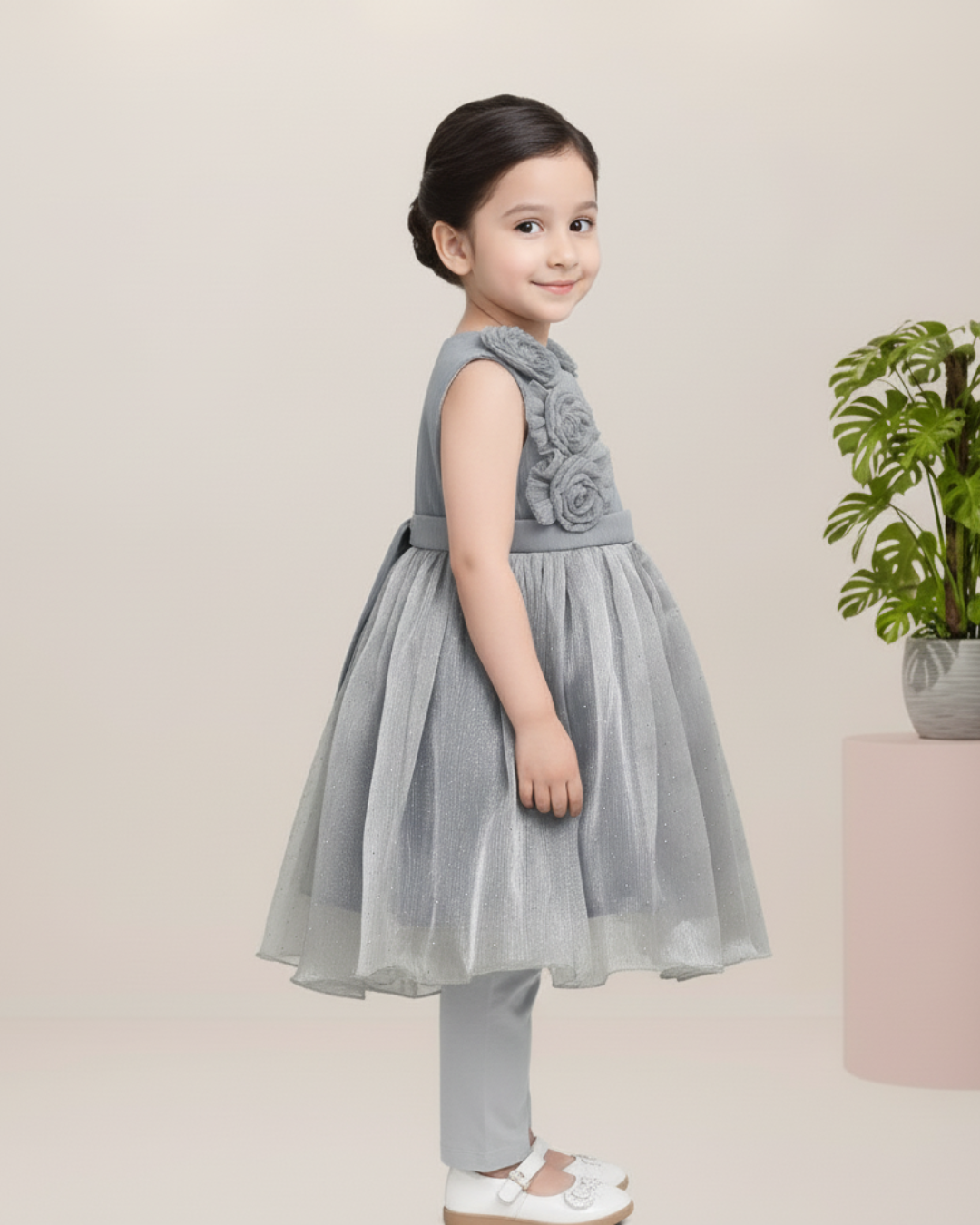 Girls Grey Festive Dress