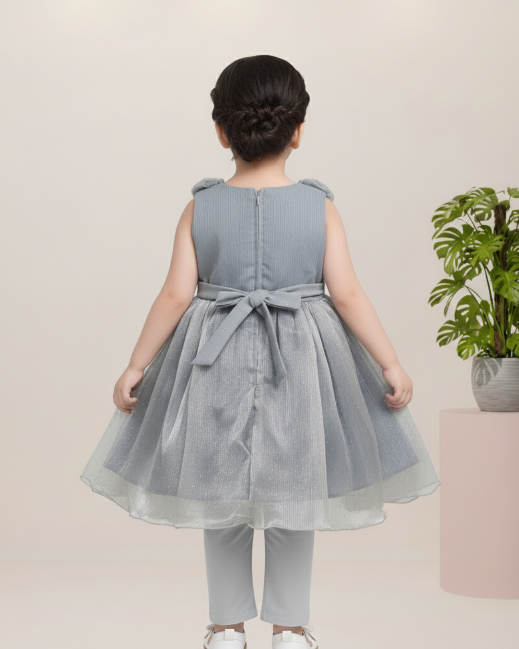 Girls Grey Festive Dress