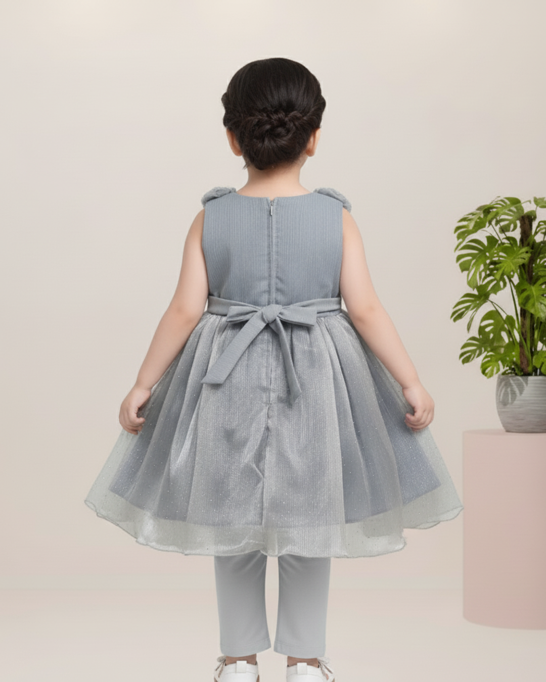 Girls Grey Festive Dress