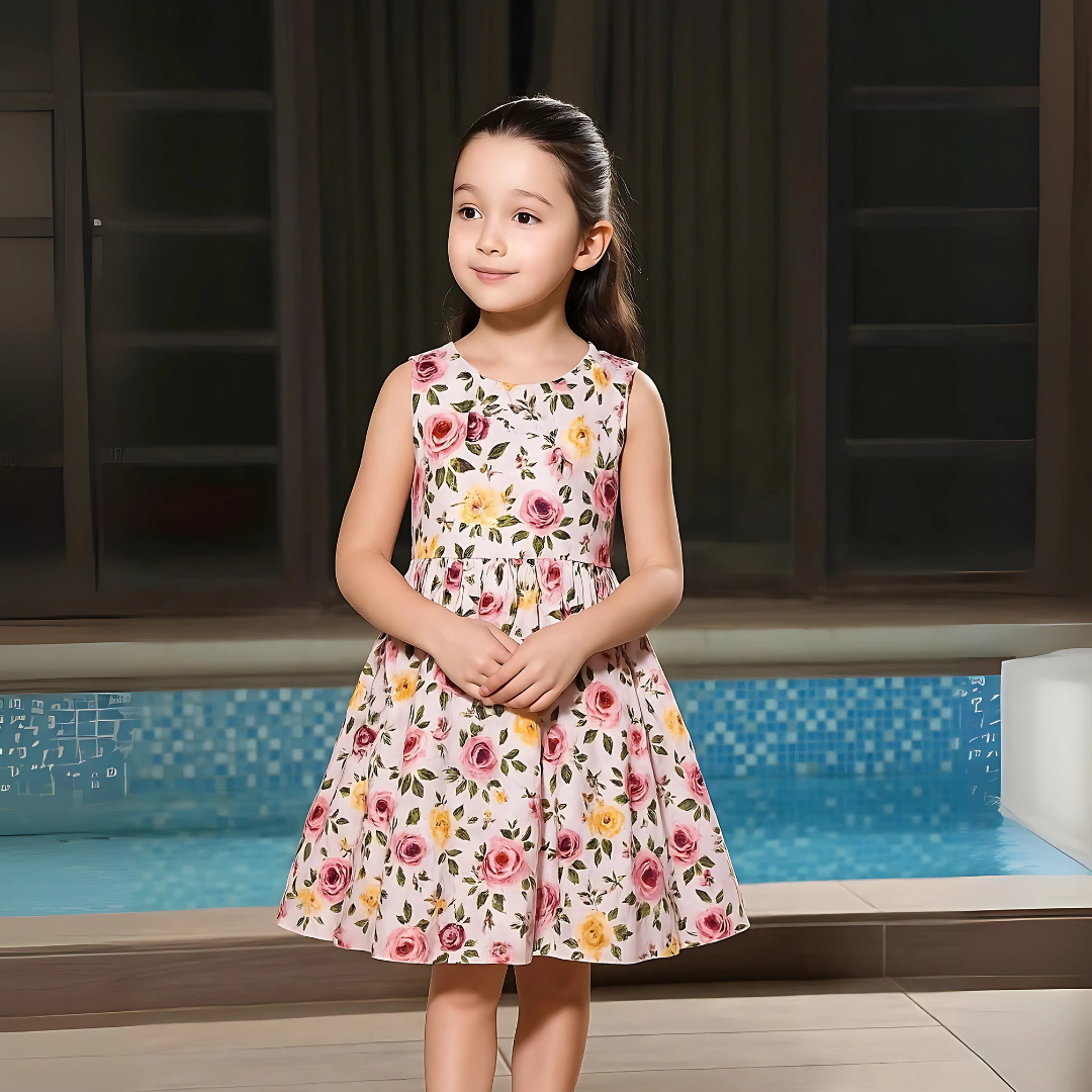 Girls Floral Printed sleeveless dress