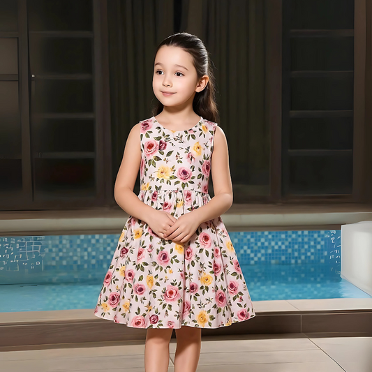 Girls Floral Printed sleeveless dress