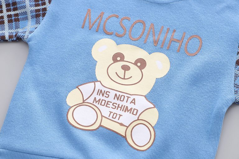 Cozy Bear Plaid Sweatshirt and Denim Set