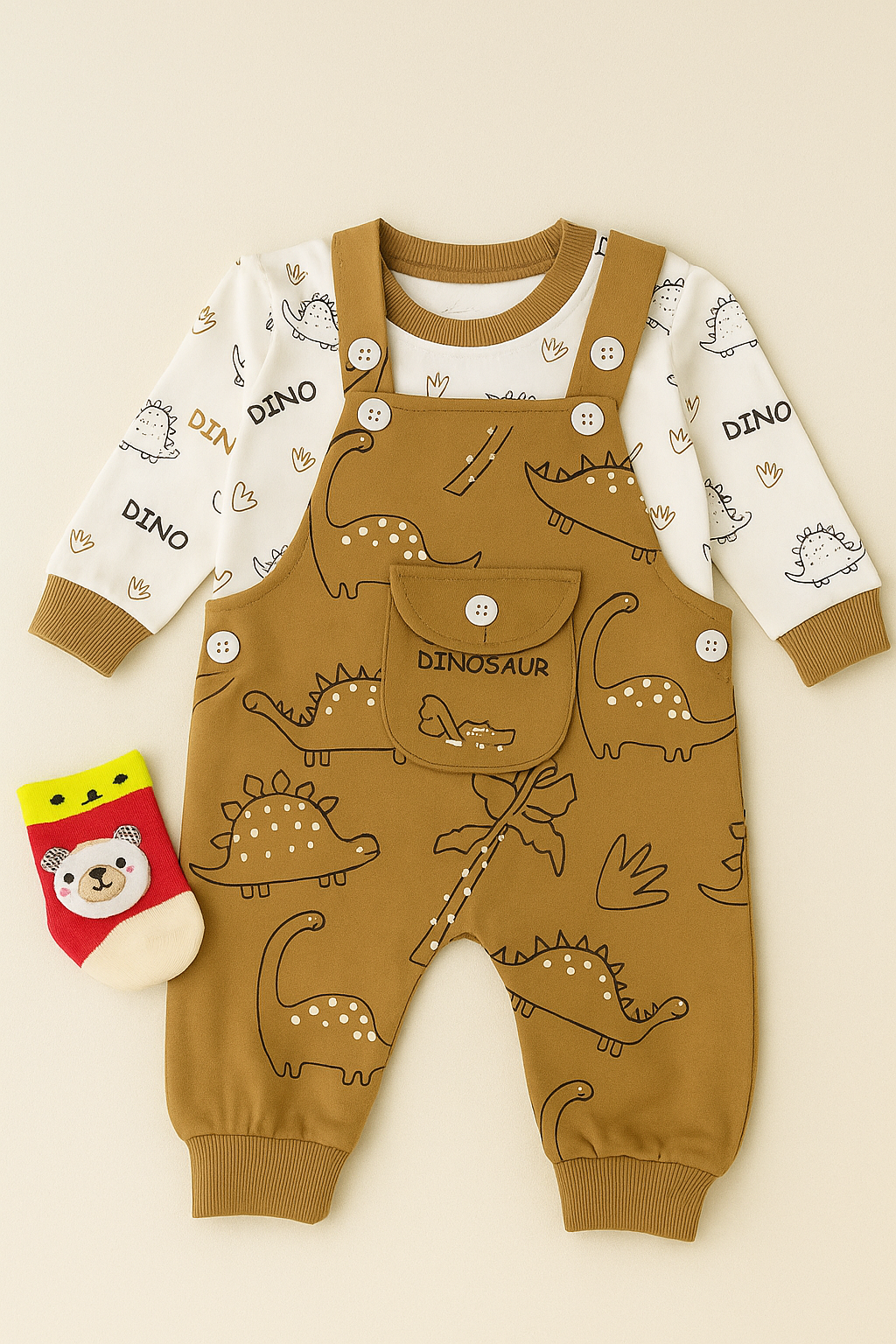 Jurassic Cuddles Brown Romper