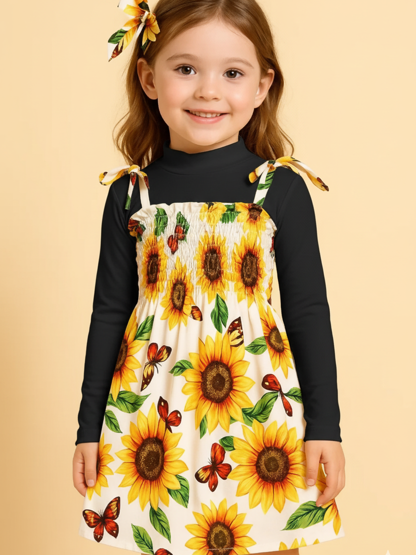 Floral Print Sunflower Twirl Dress