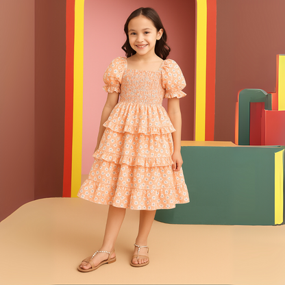Peachy Petal Frilled Dress