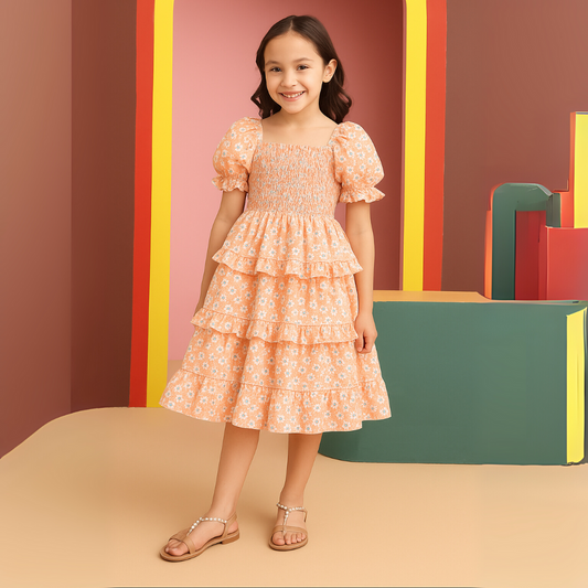 Peachy Petal Frilled Dress