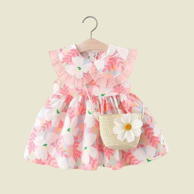 Rosy Pink Floral Top with cane bag