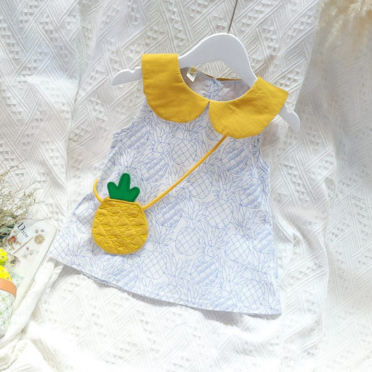 Pineapple Collar Dress with Little Fruit Bag