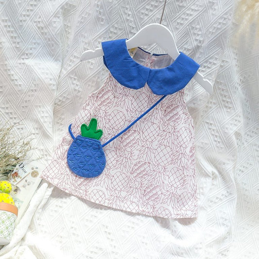 Pineapple Collar Dress with Little Fruit Bag