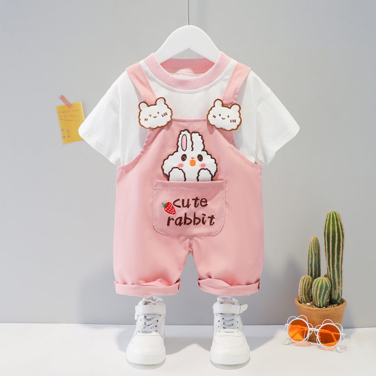 Cute Bunny Pink and White dungaree set
