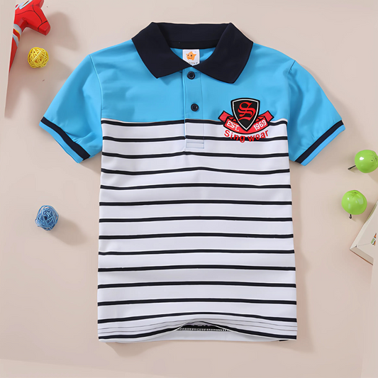 Blue and White Stripped Polo Shirt