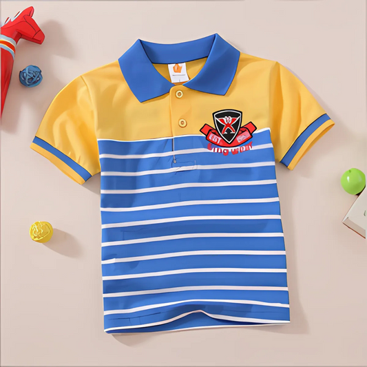 Blue and Yellow Striped Polo Shirt