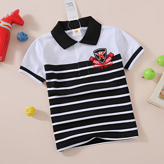 Black and White Striped Polo Shirt