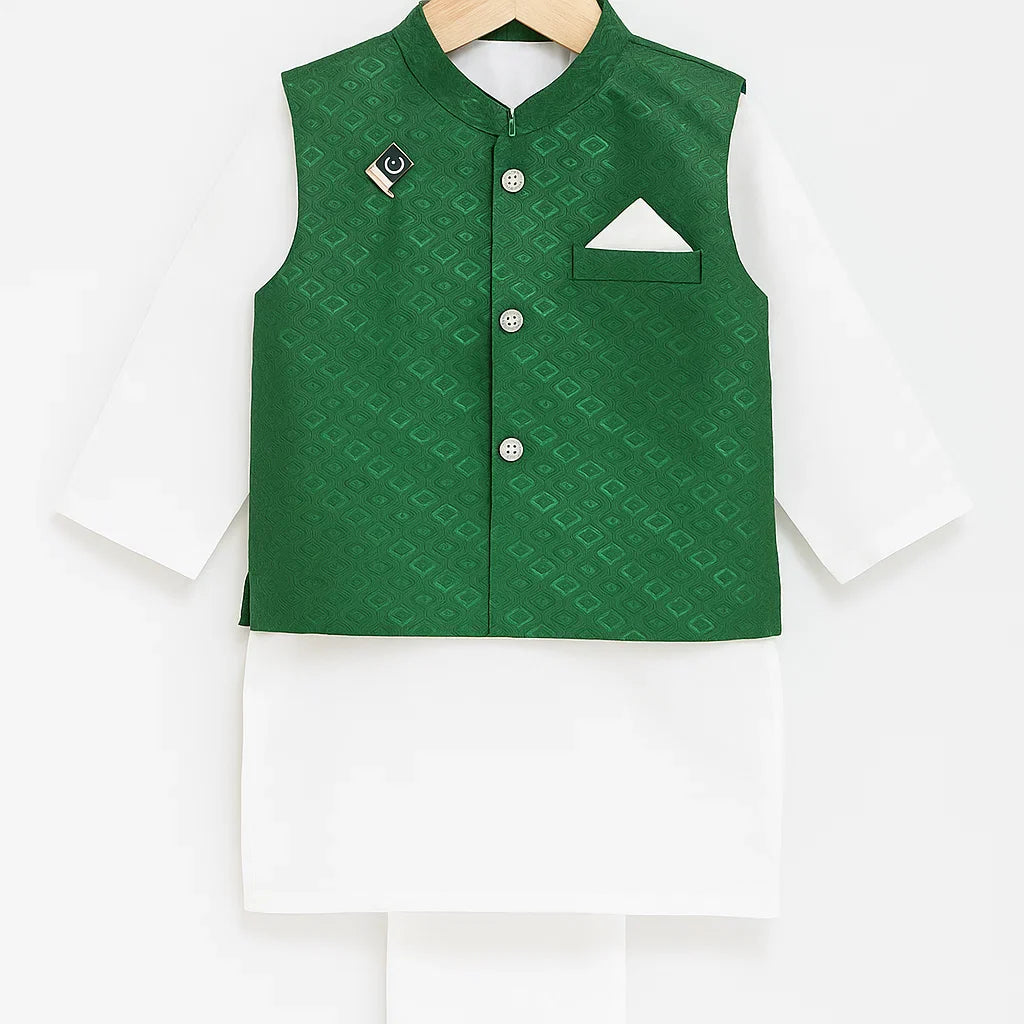 Traditional Green and White Festive dress for Boys