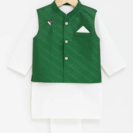 Traditional Green and White Festive dress for Boys