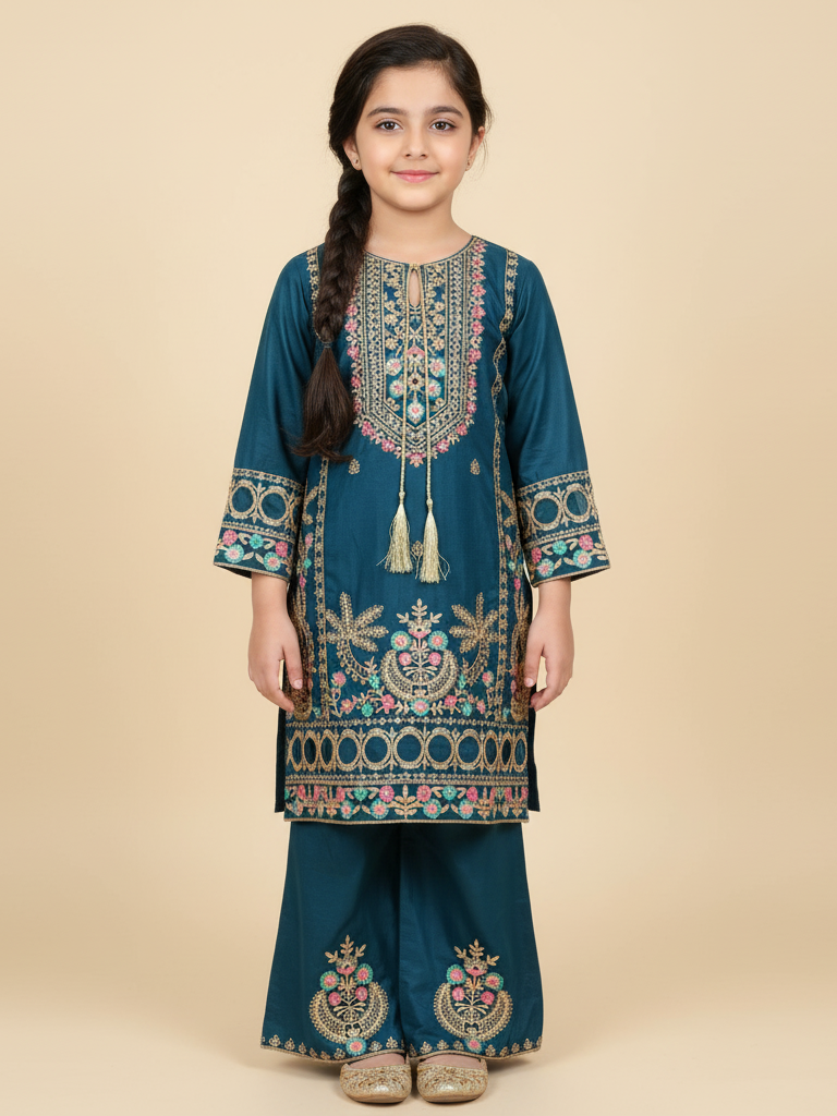 Blue Embroidered Ethnic 2Pc dress - Tehwar