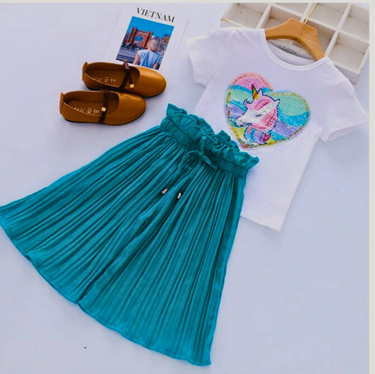 Green and White Plazo Set