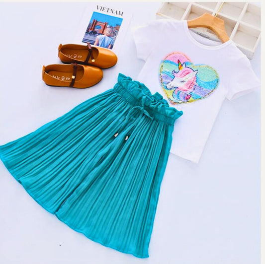 Green and White Plazo Set