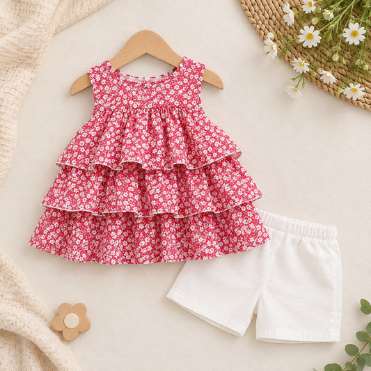 Blush pink frilled frock set