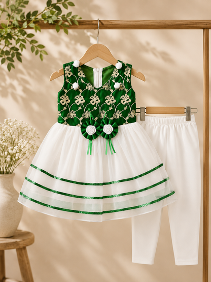 Green & White Glory Frock & Trousers