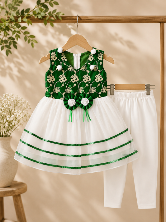 Green & White Glory Frock & Trousers