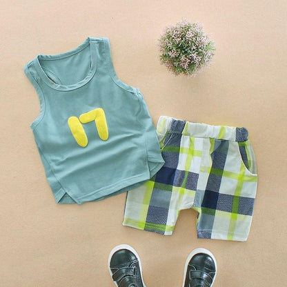 Sleeveless Green Tank Top with Plaid Shorts