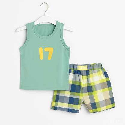 Sleeveless Green Tank Top with Plaid Shorts