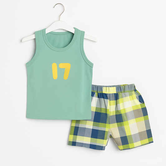 Sleeveless Green Tank Top with Plaid Shorts