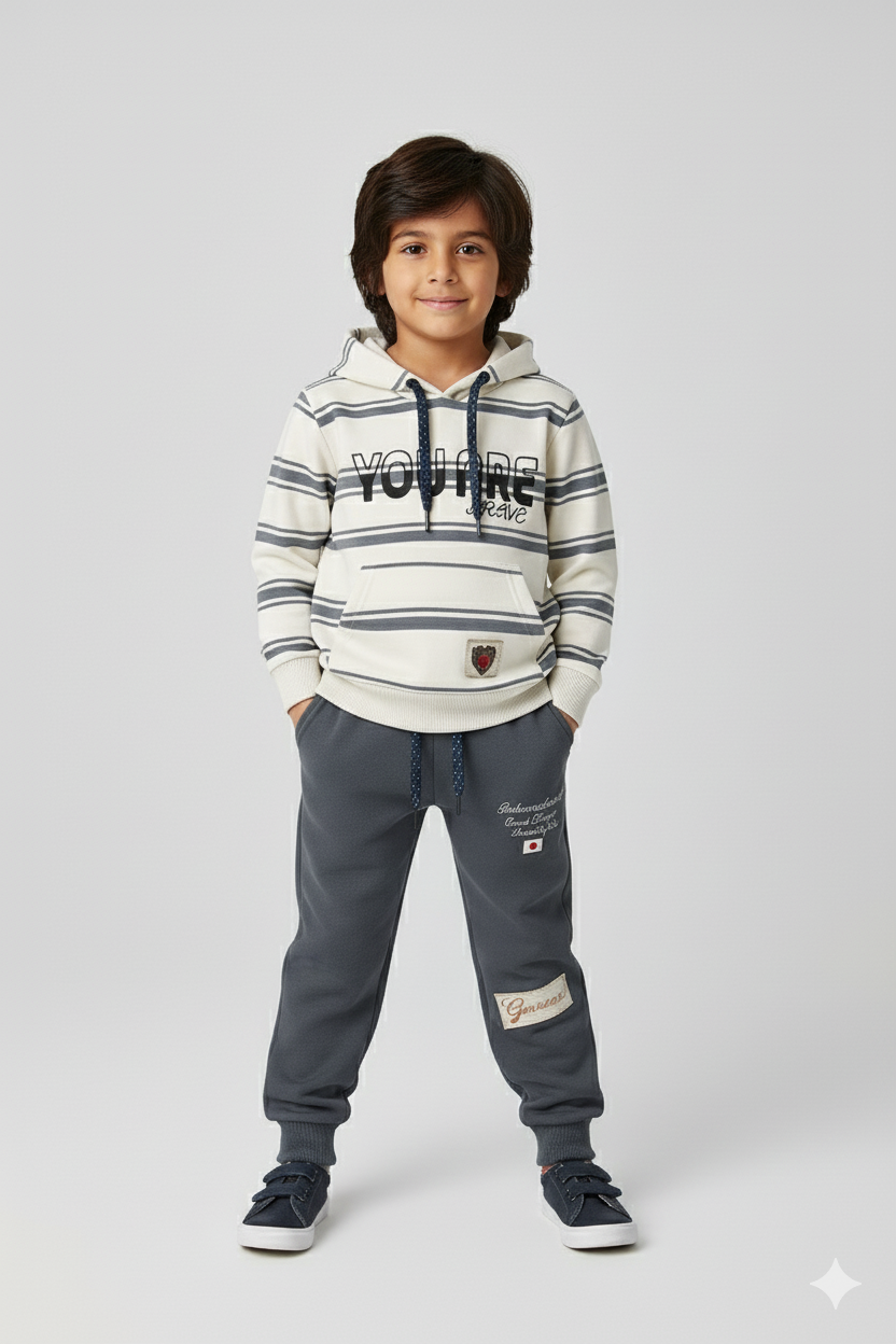 Kids Winter Full Sleeves Grey Track Suit