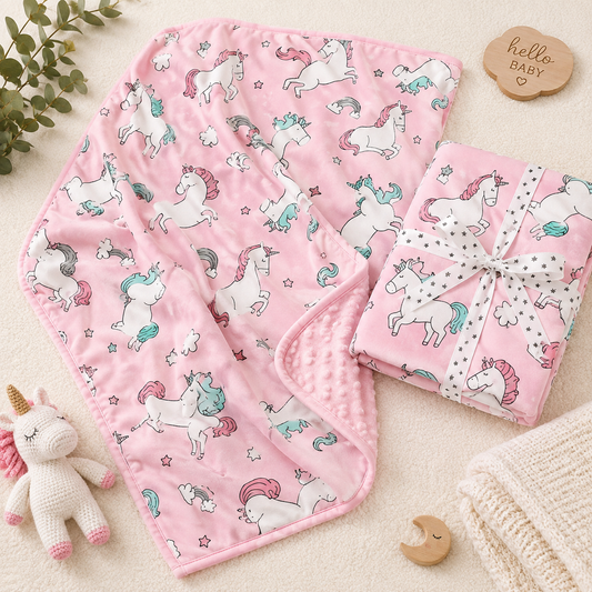 Unicorn minky dots baby blanket