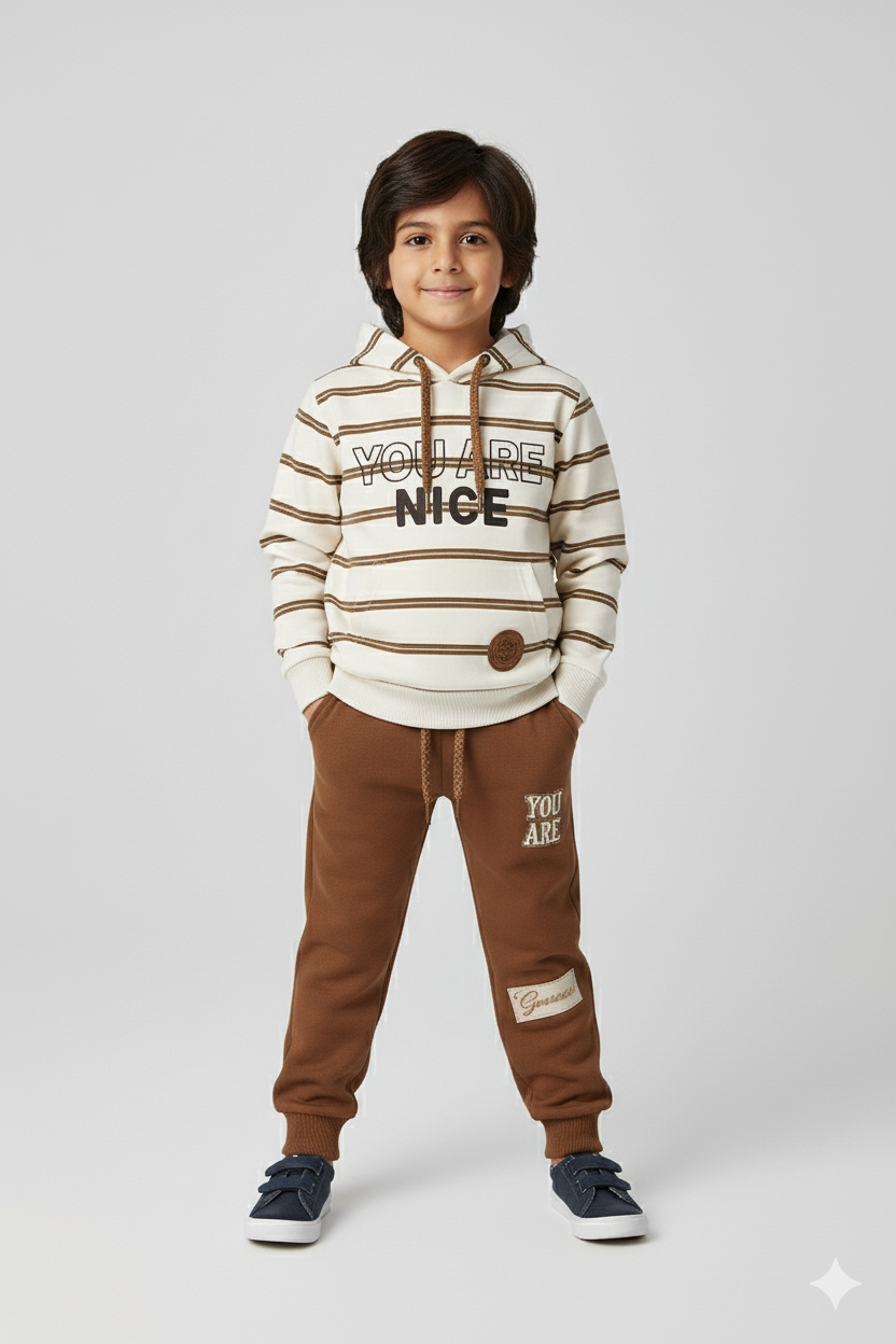 Kids Winter Full Sleeves Brown Track Suit