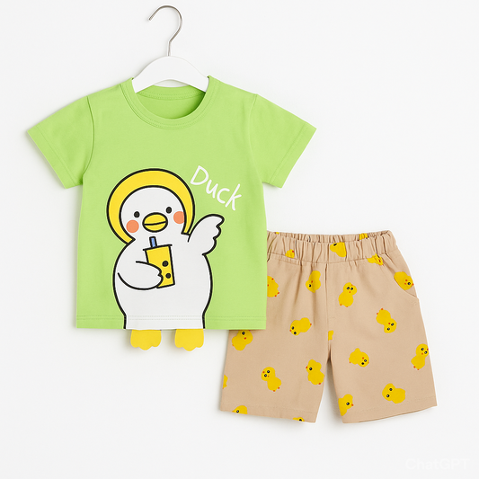 Duck Printed Tee with Beige Shorts