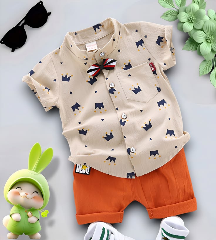 Orange and beige Shorts set