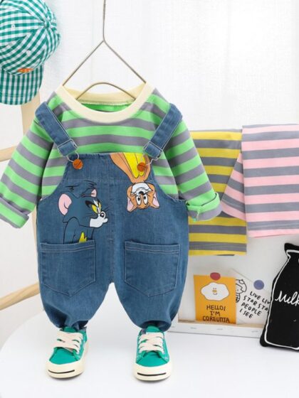 Tom and Jerry Striped Denim Romper
