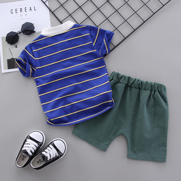 Boys’ Striped Polo & Shorts Casual Set - Image 3