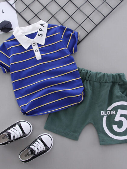Boys’ Striped Polo & Shorts Casual Set