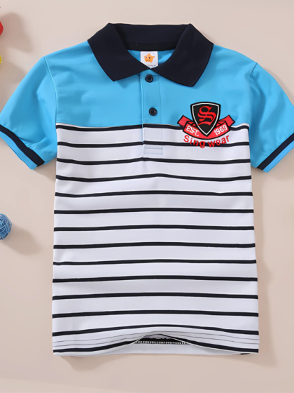 Blue and White Stripped Polo Shirt