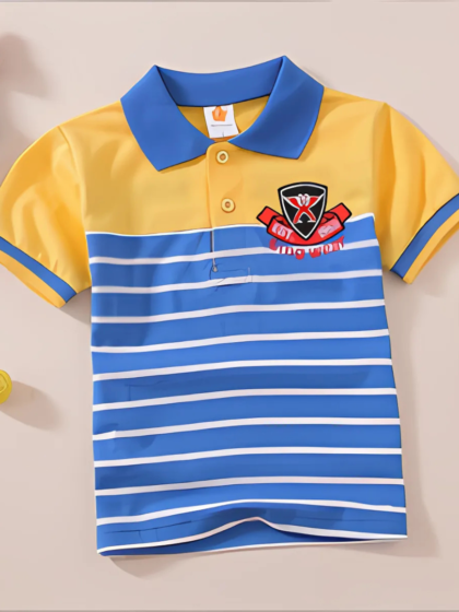 Blue and Yellow Striped Polo Shirt