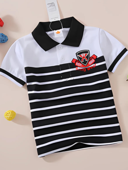 Black and White Striped Polo Shirt
