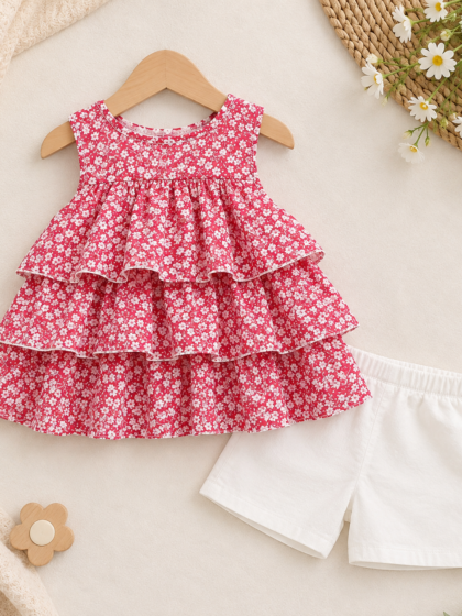 Blush pink frilled frock set